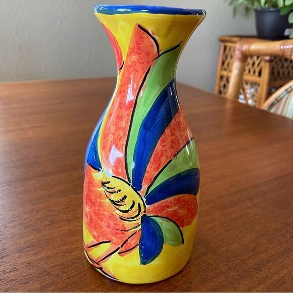 Vintage Bellini PIU Made in Italy Rooster Ceramic Vase Yellow Orange Blue Green - Picture 4 of 11